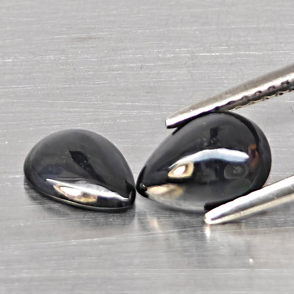 Natural Black Spinel Gemstones 2.87 Ct. 2 Pcs. Pear Cabochon Shape and Mixed Size