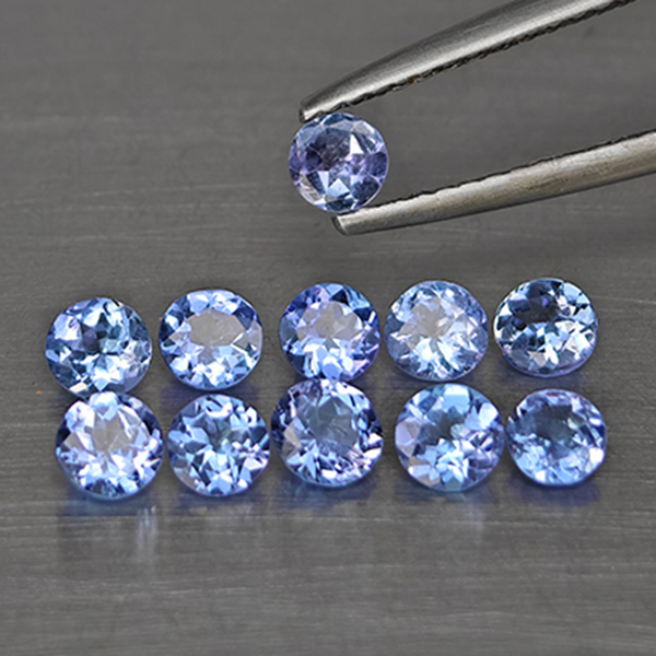 Natural Violetish Blue Tanzanite Gemstones 1.55 Ct. 10 Pcs. Round Shape 3.5 Mm. Natural Violetish Blue Tanzanite Gemstones 1.55 Ct. 10 Pcs. Round Shape 3.5 Mm.
