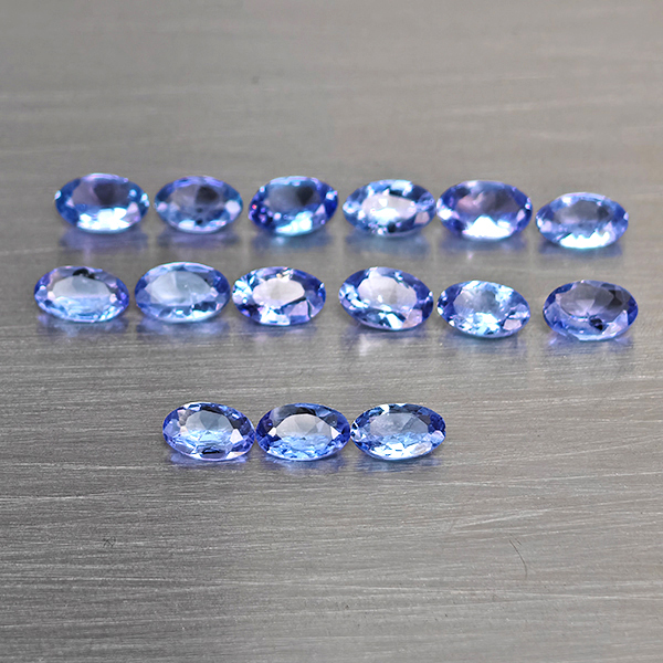 Natural Violetish Blue Tanzanite Gemstones 3.44 Ct. 15 Pcs. Oval Shape and Mixed Size