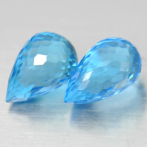 3.20 Ct. Stunning Pair Natural Gemstones Blue Topaz Briolette Shape