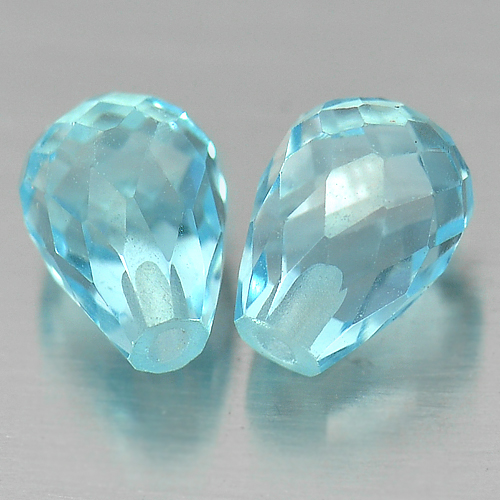3.41Ct. Pair Briolette with Drilled Natural Blue Topaz Gemstones