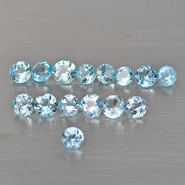 Natural Blue Topaz Gemstones 1.93 Ct. 15 Pcs. Round Shape and Mixed Size Natural Blue Topaz Gemstones 1.93 Ct. 15 Pcs. Round Shape and Mixed Size