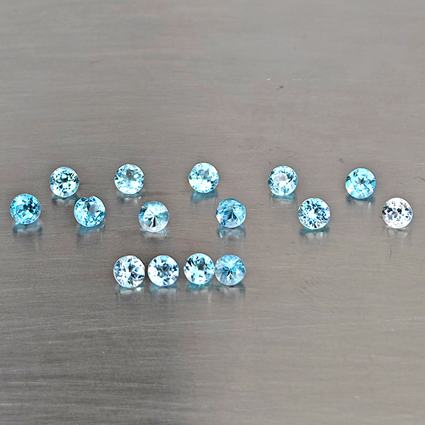Natural Blue Topaz Gemstones 2.88 Ct. 15 Pcs. Round Shape and Mixed Size Natural Blue Topaz Gemstones 2.88 Ct. 15 Pcs. Round Shape and Mixed Size