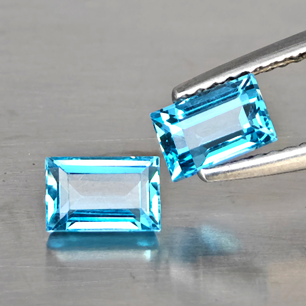 Natural Blue Topaz Gemstones 2.79 Ct. 2 Pcs. Baguette Shape 4.2 x 6.1 Mm. Natural Blue Topaz Gemstones 2.79 Ct. 2 Pcs. Baguette Shape 4.2 x 6.1 Mm.