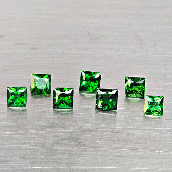 Natural Green Chome Tourmaline Gemstones 0.97 Ct. 7 Pcs. Square Princess Cut and Mixed Size
