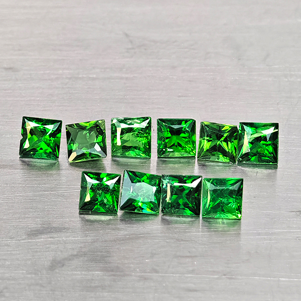 Natural Green Chome Tourmaline Gemstones 1.14 Ct. 10 Pcs. Square Princess Cut  2.8 Mm.