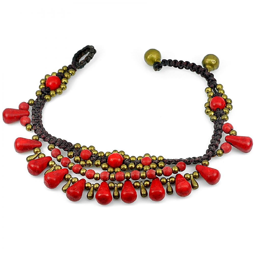 Good Handmade Red Agate Bell Brass Jingling Bracelet 8 Inch. Fashion Jewelry