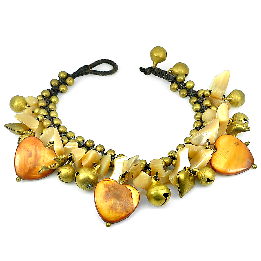 Multi-Color Stone Handmade Bell Brass Jingling Bracelet 7 Inch. Fashion Jewelry