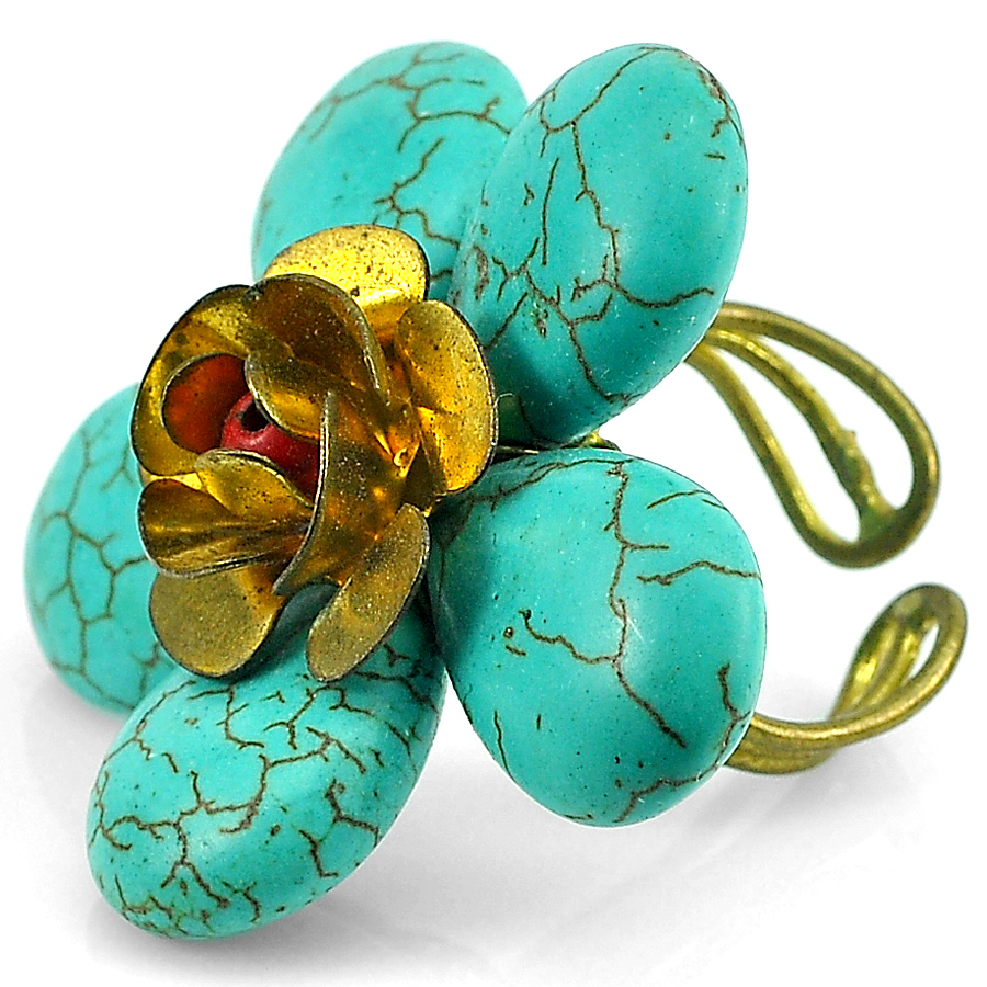 Lovely 12.25 G. Natural Turquoise Handmade Fashion Jewelry Brass Ring Free Size