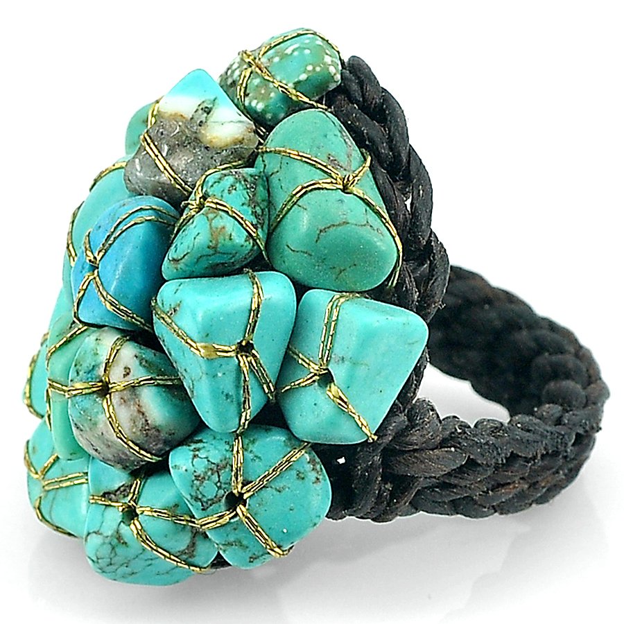 6.33 G. Stone Turquoise Handmade Crochet Fashion Jewelry Ring Stretch Size6-6.5