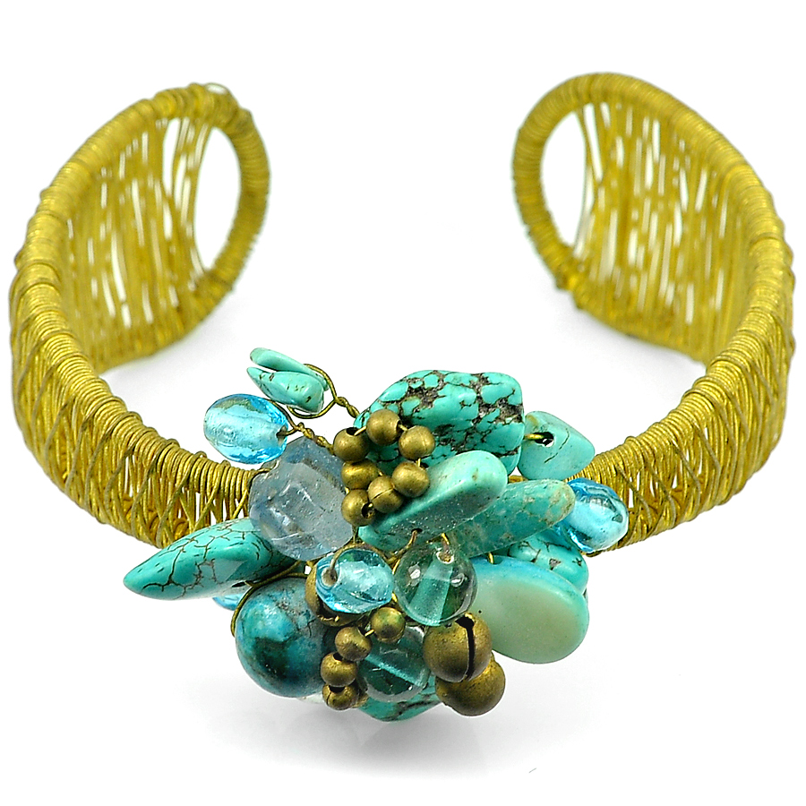 45.01 G. Turquoise Brass Bangle Fashion Jewelry Handmade Free Size