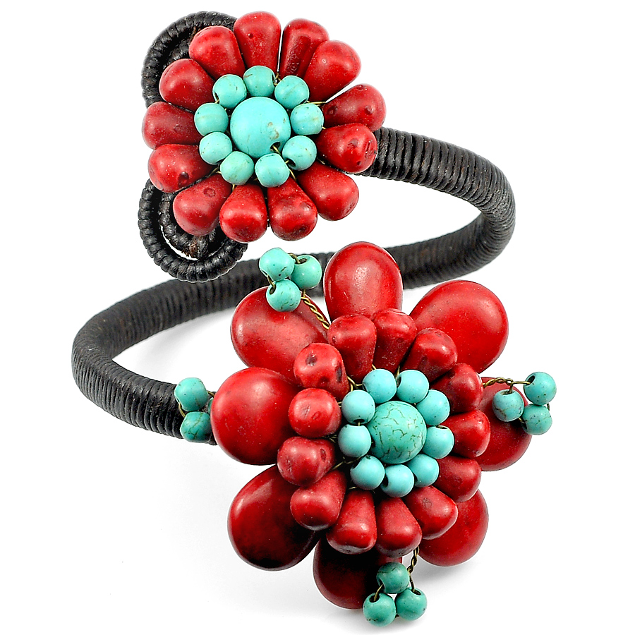 Good Handmade Charming Turquoise and Agate Red Knit Rope Bangle Brass Free Size