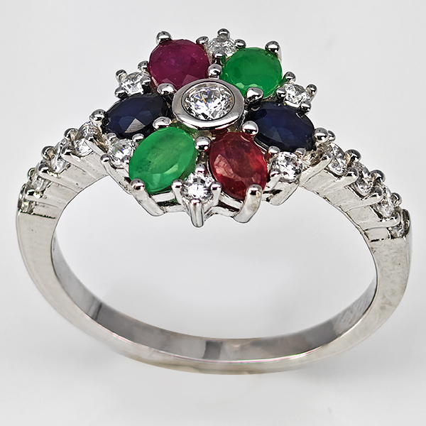 Natural Ruby Emerald And Sapphrie Real 925 Sterling Silver Jewelry 3.45 Grams Ring Size 8