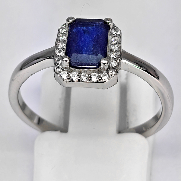 Natural Blue Sapphire Real 925 Sterling Silver Jewelry 2.32 Grams Ring Size 7.5