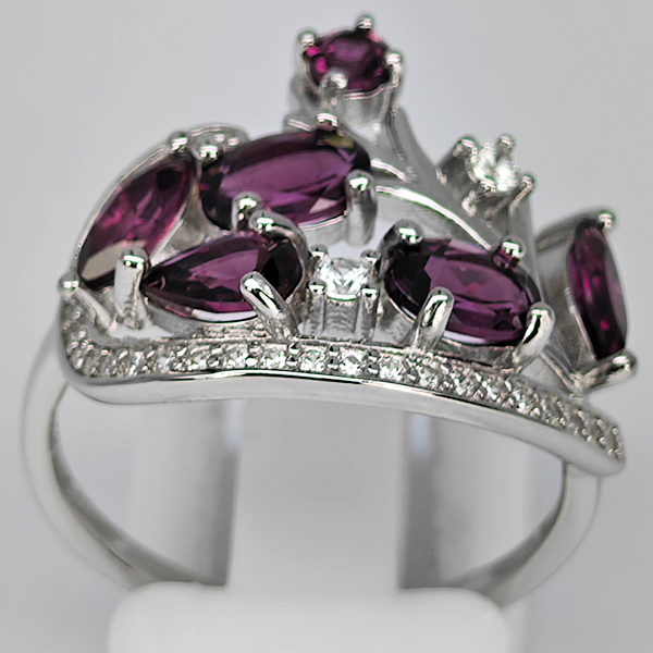 Natural Purplish Pink Rhodolite Garnet Real 925 Sterling Silver Jewelry 3.94 Grams Ring Size 8