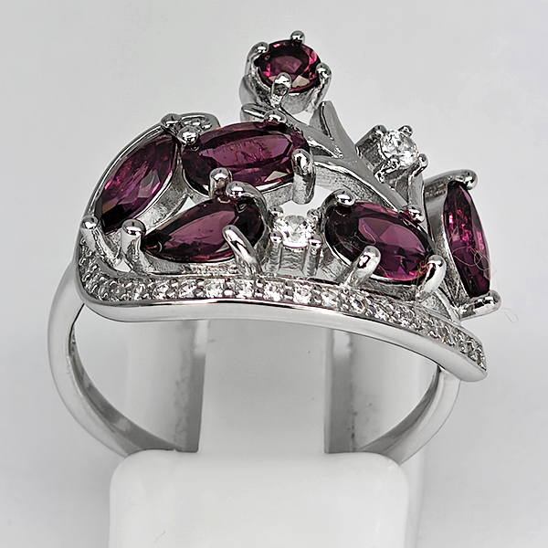 Natural Purplish Pink Rhodolite Garnet Real 925 Sterling Silver Jewelry 3.78 Grams Ring Size 7