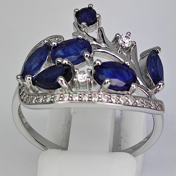 Natural Blue Sapphire Real 925 Sterling Silver Jewelry 4.04 Grams Ring Size 9