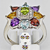 Natural Mix Gemstone Real 925 Sterling Silver Set Jewelry 13.80 Grams Ring Size 8