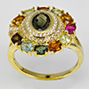 Natural Mulit Color Tourmaline Real 925 Sterling Silver Jewelry Gold Plated 5.40 G. Ring Size 9