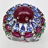 Natural Mixed Gemstone Real 925 Sterling Silver Jewelry 15.30 Grams Ring Size10.50