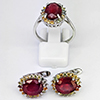 Natural Red Ruby Real 925 Sterling Silver Jewelry 9.68 Grams Earring and Ring Size 8