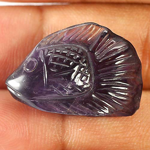 Purple Amethyst 17.98 Ct. Fish Carving 22 x 15.7 Mm. Natural Gem Unheated Brazil