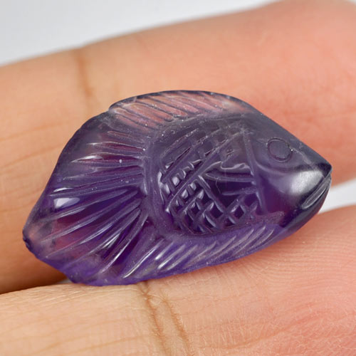Purple Amethyst 13.82 Ct. Fish Carving 25 x 13.1 Mm. Natural Gem From Brazil