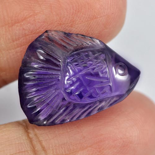 Purple Amethyst 12.16 Ct. Fish Carving 20 x 14.9 Mm. Natural Gemstone Unheated