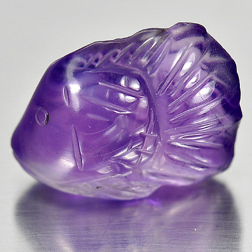 Purple Amethyst 5.78 Ct. Fish Carving 14 x 10.7 Mm. Natural Gem From Brazil