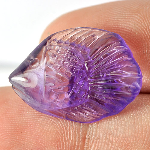 Purple Amethyst 11.04 Ct. Fish Carving 23 x 16.2 Mm. Natural Gemstone Unheated