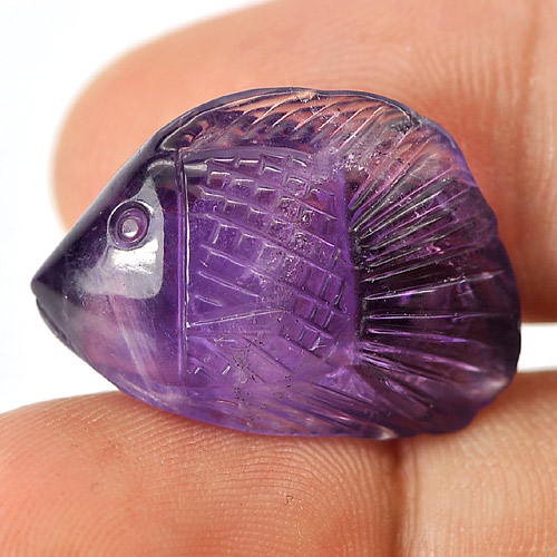 Purple Amethyst 18.02 Ct. Fish Carving 22 x 15.7 Mm. Natural Gemstone Unheated