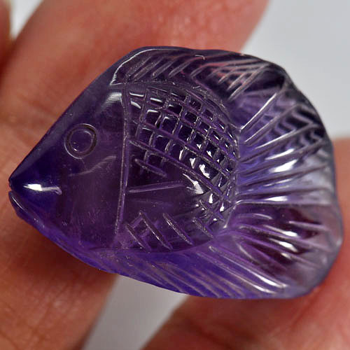 Purple Amethyst 30.63 Ct. Fish Carving 27 x 18 Mm. Natural Gemstone Unheated