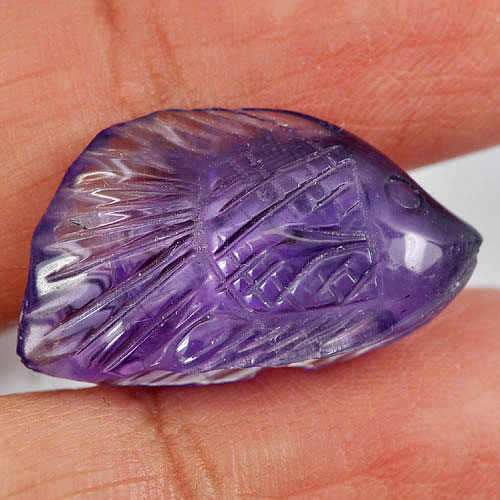Purple Amethyst 13.39 Ct. Fish Carving 23 x 13.3 Mm. Natural Gem Unheated Brazil