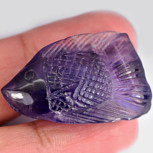Purple Amethyst 34.55 Ct. Fish Carving 32 x 19.1 Mm. Natural Gem Unheated Brazil
