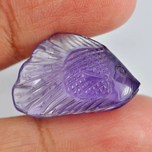 Purple Amethyst 13.20 Ct. Fish Carving 23 x 14.9 Mm. Natural Gem Unheated Brazil