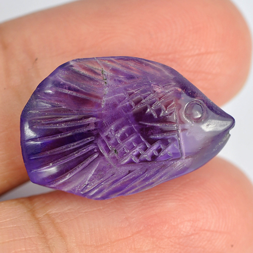 Purple Amethyst 11.98 Ct. Fish Carving 21 x 13.9 Mm. Natural Gem Unheated Brazil
