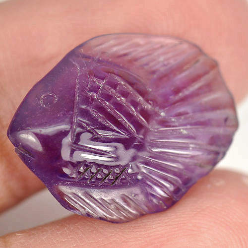 7.38 Ct. Nice Natural Violet Amethyst Fish Carving Unheated