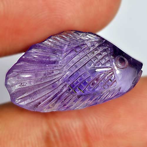 Purple Amethyst 13.05 Ct. Fish Carving 24 x 13.7 Mm. Natural Gem From Brazil