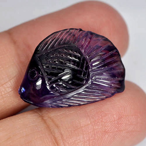 Purple Amethyst 15.04 Ct. Fish Carving 21 x 15.8 Mm. Natural Gem From Brazil