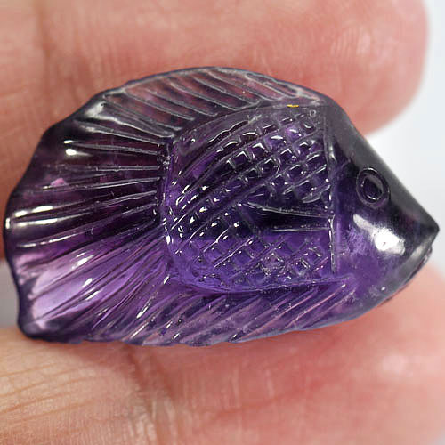 Purple Amethyst 29.91 Ct. Fish Carving 20.5 x 10.4 Mm. Natural Gemstone Unheated