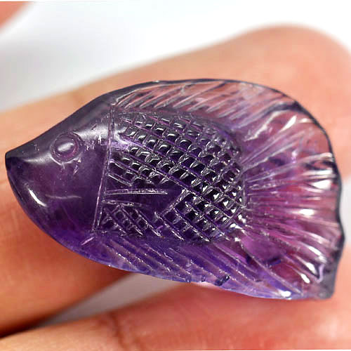 Purple Amethyst 24.54 Ct. Fish Carving 29 x 16 Mm. Natural Gemstone Unheated