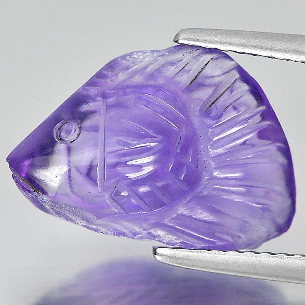 Purple Amethyst 5.39 Ct. Fish Carving 15.6 x 10.6 Mm. Natural Gem From Brazil