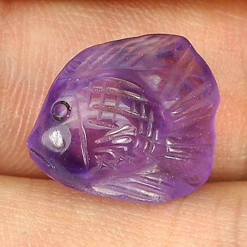 7.46 Ct. Beautiful Natural Gem Violet Fish Carving Amethyst Brazil