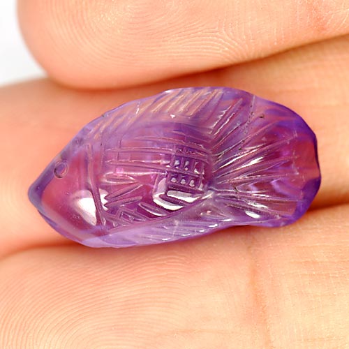 Purple Amethyst 10.84 Ct. Fish Carving 23 x 11.7 Mm. Natural Gemstone Unheated
