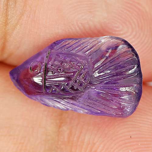 4.36 Ct. Nice Gemstone Fish Carving Natural Violet Amethyst Brazil