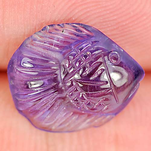 Natural Gemstone 4.32 Ct. Good Fish Carving Violet Amethyst Unheated