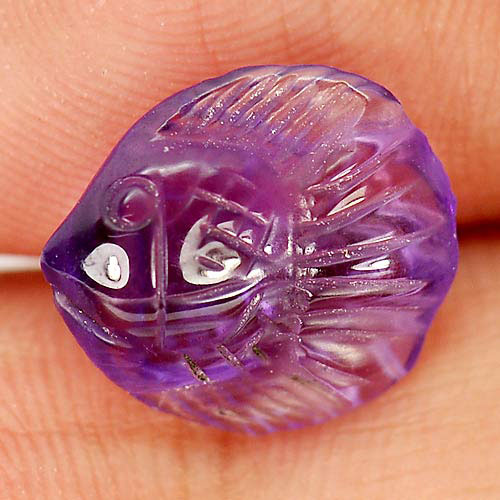 Purple Amethyst 2.93 Ct. Fish Carving 11.5 x 10.7 Mm. Natural Gem Unheated