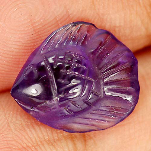 Purple Amethyst 3.47 Ct. Fish Carving 12 x 10.5 Mm. Natural Gemstone Unheated