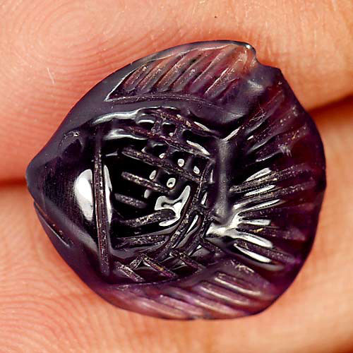 Purple Amethyst 4.88 Ct. Fish Carving 13.5 x 13 Mm. Natural Gemstone Unheated