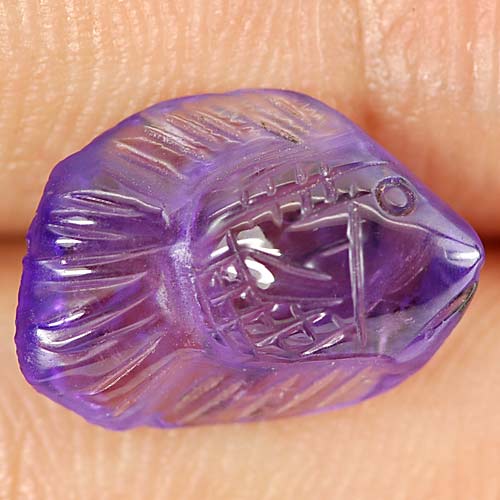 Purple Amethyst 4.82 Ct. Fish Carving 15.1 x 10.7 Mm. Natural Gemstone Unheated